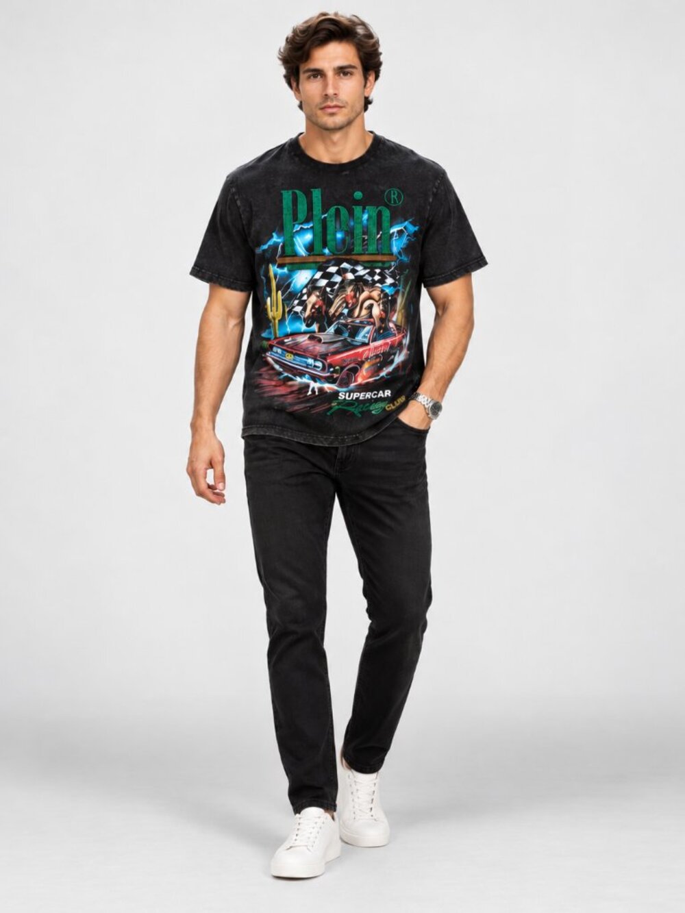 Philipp Plein Racing Club Jersey Round Neck T-Shirt Black Men’s M NWT